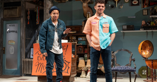 Glenn Davis as Shawn and Chris Perfetti as Matt in Rajiv Joseph&#39;s King James, directed by Kenny Leon at Steppenwolf.