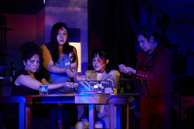 Annie Henk, Claudia Acosta, Jacqueline Guillén, and Socorro Santiago star in John J. Caswell Jr.&#39;s Man Cave, directed by Taylor Reynolds, for Page 73 at the Connelly Theater.