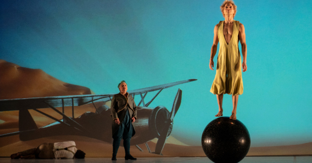 Chris Mouron as the Aviator and Lionel Zalachas in the title role of The Little Prince, directed and choreographed by Anne Tournié, at the Broadway Theatre.