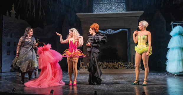 Carrie Hope Fletcher, Laura Baldwin, Victora Hamilton Barritt, and Georgina Castle appear in the West End production of Andrew Lloyd Webber&#39;s Cinderella at the Gillian Lynne Theatre.
