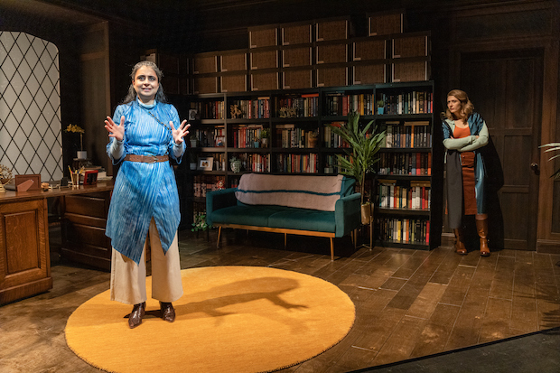 Mahira Kakkar plays Professor Lin, and Claire Siebers plays Polly in Karen Hartman&#39;s New Golden Age, directed by Jade King Carroll, for Primary Stages at 59E59 Theaters.