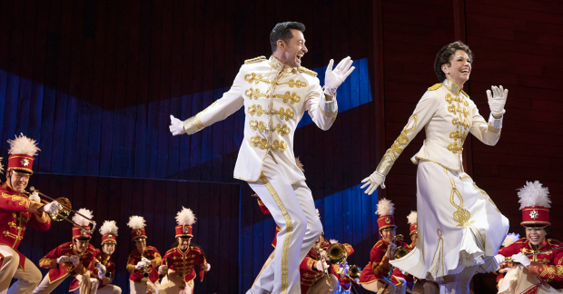 Hugh Jackman and Sutton Foster in The Music Man