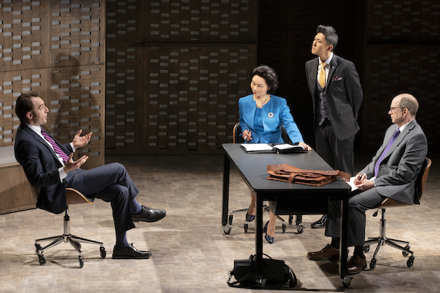 Max Gordon Moore, Kristen Hung, Fang Du, and Daniel Jenkins star in Anchuli Felicia King&#39;s Golden Shield, directed by May Adrales, for Manhattan Theatre Club at New York City Center.