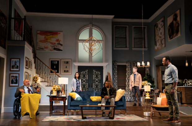 Keith Randolph Smith, Tiffany Villarin, Gerald Caesar, Randy Harrison, and Emerson Brooks in ...what the end will be. Reid Thompson designed the set.