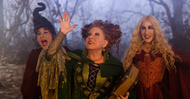 Kathy Najimy as Mary Sanderson, Bette Midler as Winifred Sanderson, and Sarah Jessica Parker as Sarah Sanderson in Hocus Pocus 2