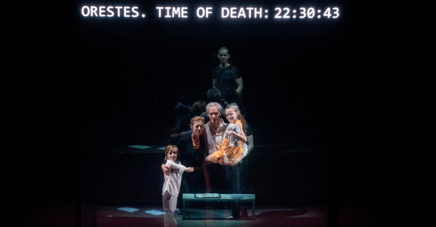 Anastasia Hille, Angus Wright, and the cast of Oresteia at the Park Avenue Armory