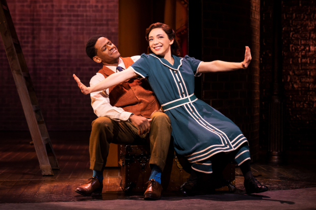 Jared Grimes (Eddie Ryan) and Julie Benko (Fanny Brice) in Funny Girl on Broadway.