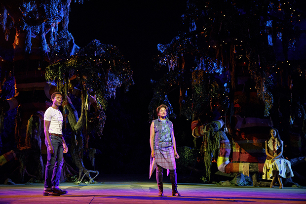 Ato Blankson-Wood and Rebeca Naomi Jones in the 2017 free Shakespeare in the Park Public Works production of As You Like It at the Delacorte Theater