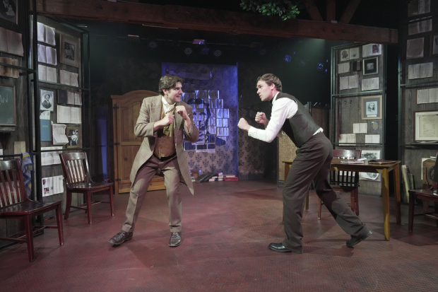 Alex Esola plays Elmer Ellsworth, and Pete Ploszek plays Abraham Lincoln in Roger Q. Mason&#39;s Lavender Men, directed by Lovell Holder, at Skylight Theatre. 