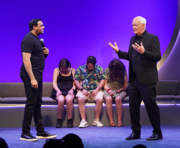 Asad Mecci and Colin Mochrie are the creators of Hyprov: Improv Under Hypnosis, directed by Stan Zimmerman, at the Daryl Roth Theatre.