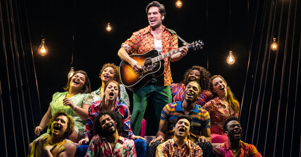 Will Swenson and the cast of A Beautiful Noise, The Neil Diamond Musical at Boston's Emerson Colonial Theatre.