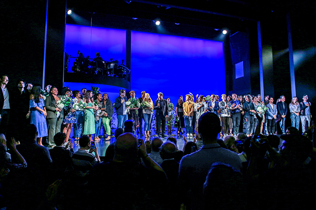 Michael Greif (center) with the cast and alums of Dear Evan Hansen