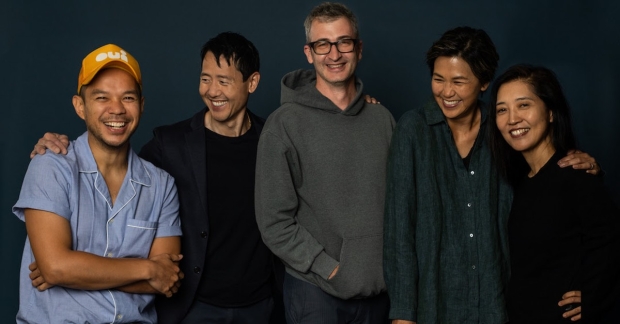 Catch as Catch Can director Daniel Aukin (center) and playwright Mia Chung (far right) with cast members Jon Norman Schneider, Rob Yang, and Cindy Cheung.