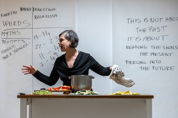 Orietta Cristino wrote and stars in Let Me Cook for You, directed by Liza Cassidy, at TheaterLab. 