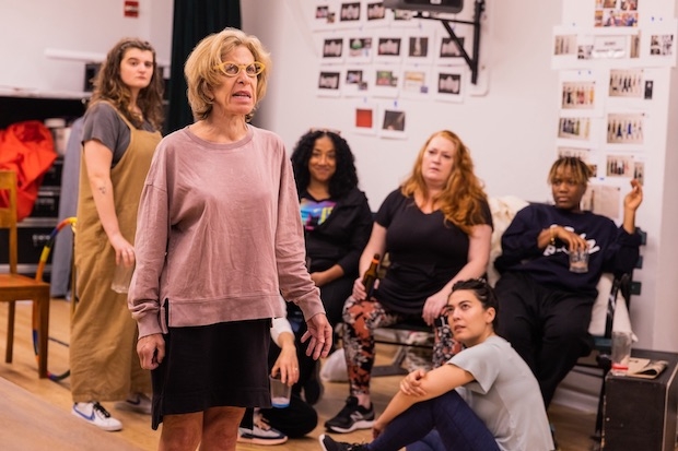 Jackie Hoffman rehearses with the cast of The Tattooed Lady at Philadelphia Theatre Company. 