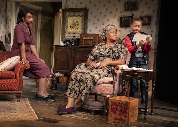 Mandi Masden plays Ruth, Tonya Pinkins plays Lena, and Toussaint Battiste plays Travis in Lorraine Hansberry&#39;s A Raisin in the Sun, directed by Robert O&#39;Hara, at the Public Theater.