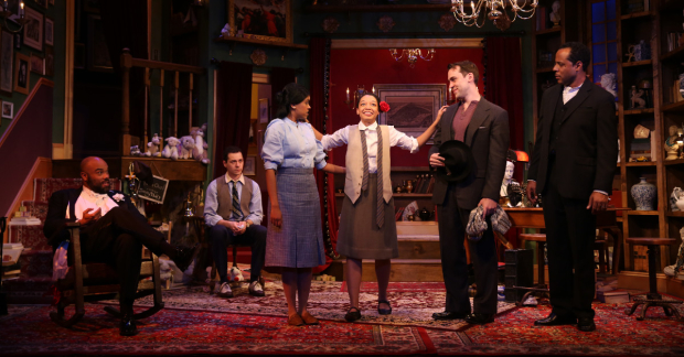 David Ryan Smith, Avery Whitted, Avanthika Srinivasan, Amber Reauchean Williams, Peter Romano, and R.J. Foster in Bernard Shaw&#39;s Candida, directed by David Staller for the Gingold Theatrical Group at Theatre Row.