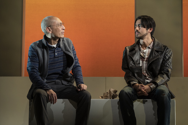 Francis Jue and Alec Silver star in Yilong Liu&#39;s Good Enemy, directed by Chay Yew, for Audible at the Minetta Lane Theatre. 
