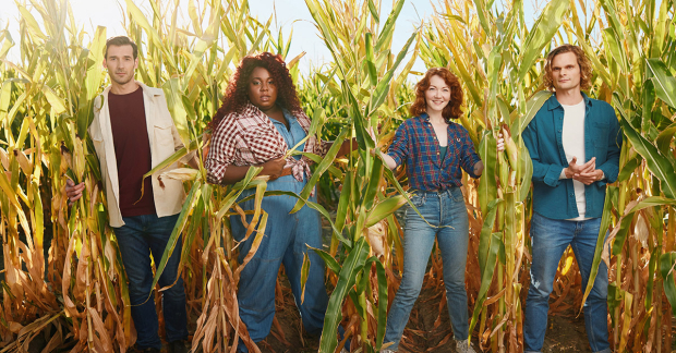 John Behlmann, Alex Newell, Caroline Innerbichler, and Andrew Durand in a promotional image for Shucked