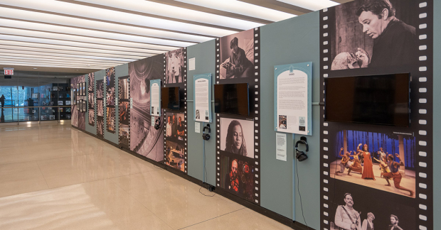 The second floor section of the Focus Center Stage exhibition at the New York Public Library for the Performing Arts