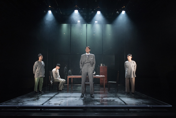Whit K. Lee, Eric Yang, Ben Chase, and Jinn S. Kim star in Lloyd Suh&#39;s The Far Country, directed by Eric Ting, at Atlantic Theater Company. 
