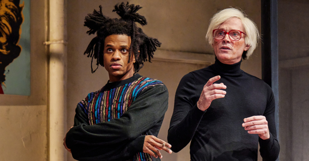 Jeremy Pope as Jean-Michel Basquiat and Paul Bettany as Andy Warhol in The Collaboration