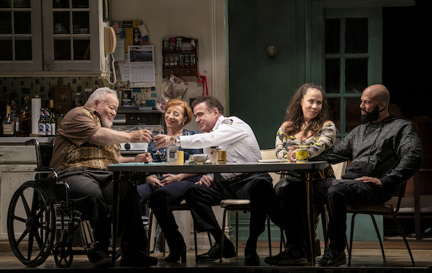Stephen McKinley Henderson, Elizabeth Canavan, Michael Rispoli, Rosal Colon, and Common appear in Stephen Adly Guirgis&#39;s Between Riverside and Crazy, directed by Austin Pendleton, for Second Stage Theater at Broadway&#39;s Helen Hayes Theater. 