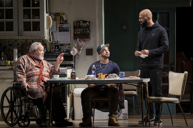 Stephen McKinley Henderson plays Walter, Victor Almanzar plays Oswaldo, and Common plays Junior in Stephen Adly Guirgis&#39;s Between Riverside and Crazy, directed by Austin Pendleton, for Second Stage Theater at Broadway&#39;s Helen Hayes Theater. 