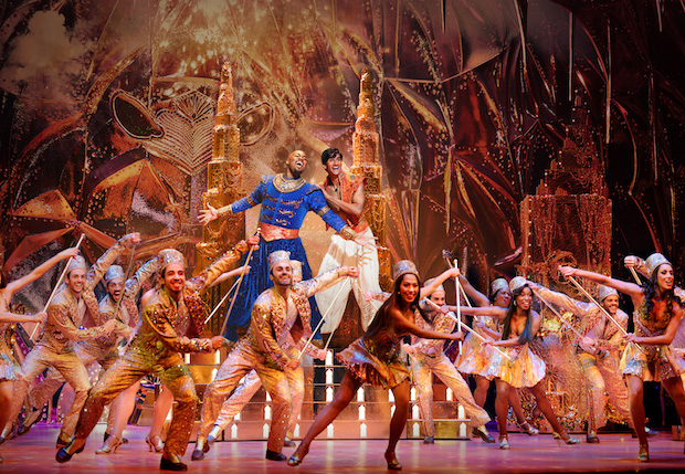 Michael James Scott and Michael Maliakel appear in Disney&#39;s Aladdin at the New Amsterdam Theatre on Broadway. 