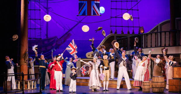 The cast of H.M.S. Pinafore, directed by Albert Bergeret, for New York Gilbert and Sullivan Players at the Kaye Playhouse. 
