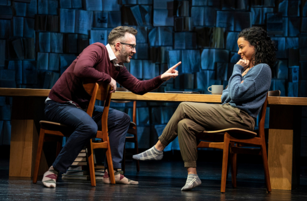 Eddie Kaye Thomas (Abe) and Sarah Cooper (Sophie) in the Roundabout Theatre Company production of Anna Ziegler&#39;s The Wanderers.