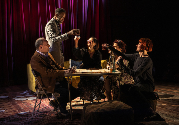 Daniel Oreskes, Ato Essandoh, Parker Posey, Amy Stiller, and Hari Nef appear in Thomas Bradshaw&#39;s The Seagull/Woodstock, NY, directed by Scott Elliott, for the New Group at the Pershing Square Signature Center.