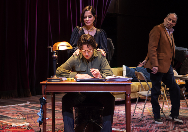 Parker Posey, Nat Wolff, and Daniel Oreskes star in Thomas Bradshaw&#39;s The Seagull/Woodstock, NY, directed by Scott Elliott, for the New Group at the Pershing Square Signature Center.