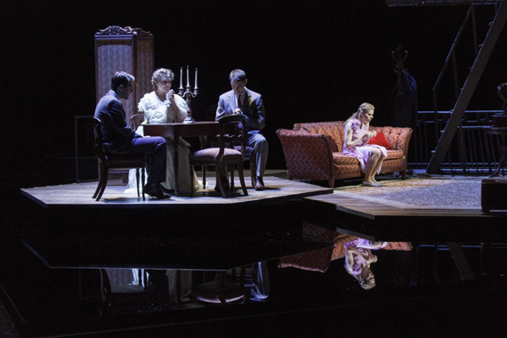 Zachary Quinto, Cherry Jones, Brian J. Smith, and Celia Keenan-Bolger in The Glass Menagerie.