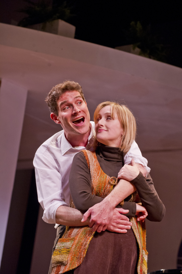 Mark Umbers and Jenna Russell in a scene from Merrily We Roll Along. 