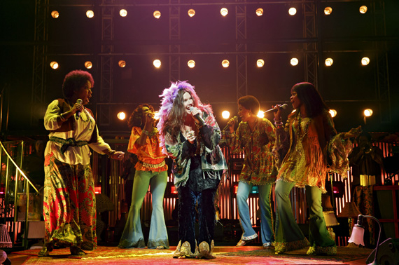 Mary Bridget Davies (center), Taprena Michelle Augustine, D'Adre Aziza, Allison Blackwell, and Nikki Kimbrough in A Night With Janis Joplin.