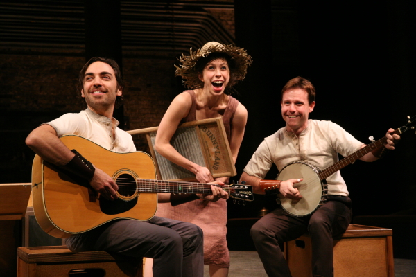 Ben Steinfeld, Emily Young, and Paul L. Coffey in Fiasco Theater's Cymbeline.