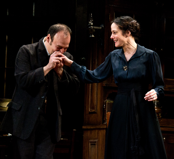 Danny Burstein kisses Mary-Louise Parker's hand upon completion of the opening-night performance.