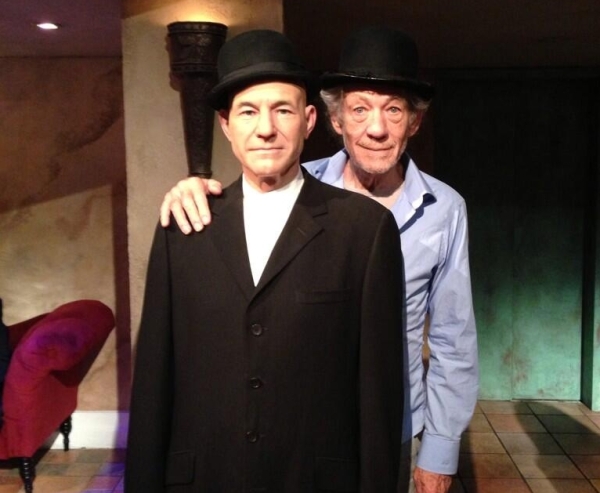 Sir Ian McKellen does NYC with Sir Patrick Stewart's wax replica at Madame Tussauds.