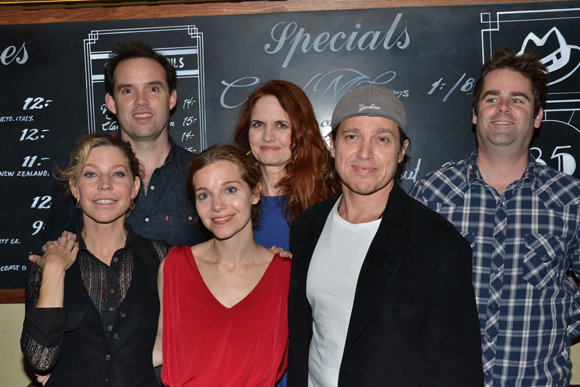 The cast of The Patron Saint of Sea Monsters: Jacqueline Wright, Danny Wolohan, Laura Heisler, Candy Buckley, Rob Campbell, and Haynes Thigpen.