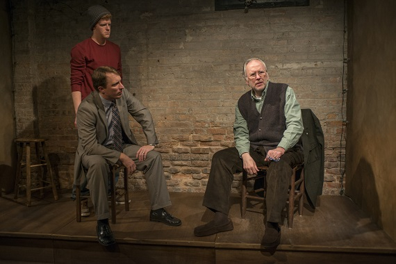 Rob Fenton, John Hoogenakker, and Patrick Clear in Conor McPherson&#39;s Port Authority at Writers Theatre in Chicago.