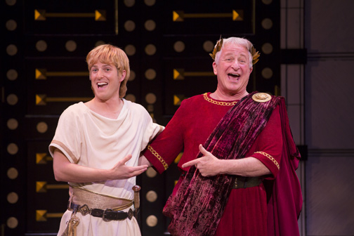 Nick Verina as Hero and Steve Vinovich as Senex in Shakespeare Theatre A Funny Thing Happened on the Way to the Forum.