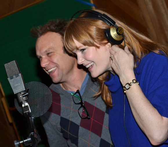 A candid moment in the studio with Norbert Leo Butz and Kate Baldwin.