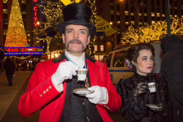 Jefferson Mays shows off his dainty tea cup (which he may or may not have brought with him).