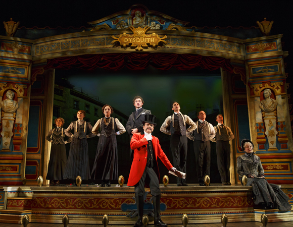 Jefferson Mays (center) as Lord Adalbert D&#39;Ysquith  and the cast of A Gentleman&#39;s Guide to Love and Murder at the Walter Kerr Theatre.