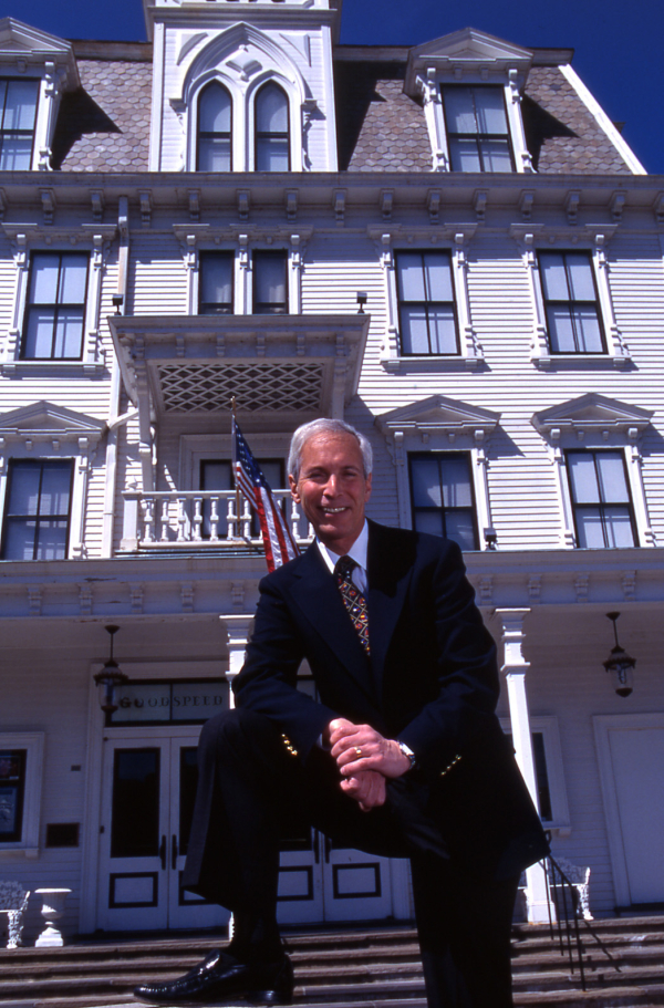 Executive Director Michael Price stands in front of the Goodspeed Opera House, his home for the past 45 years. 