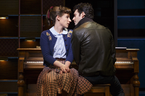 Jessie Mueller and Jake Epstein turn up the heat as Carole King and Gerry Goffin in Beautiful — The Carole King Musical at the Stephen Sondheim Theatre.