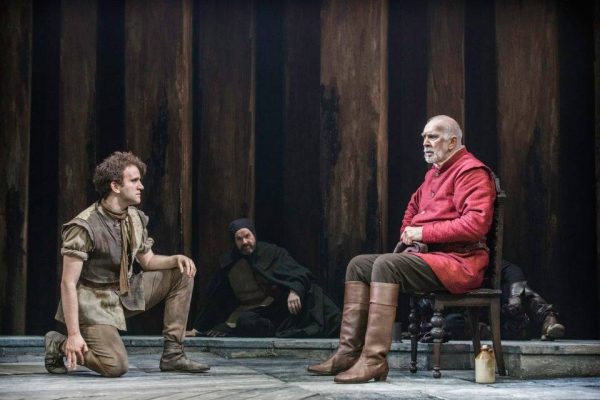 Harry Melling (left) as the Fool opposite Frank Langella as the title role in William Shakespeare&#39;s King Lear at Brooklyn Academy of Music.