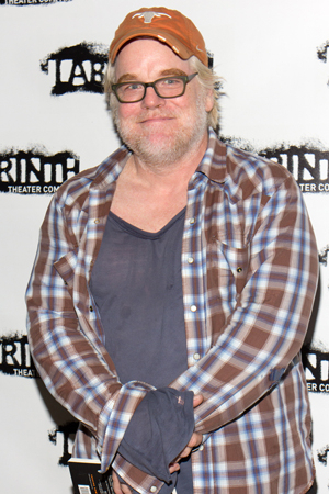 Philip Seymour Hoffman at the October 2013 opening night of Eric Bogosian&#39;s 100 (Monologues) at LAByrinth Theater Company.