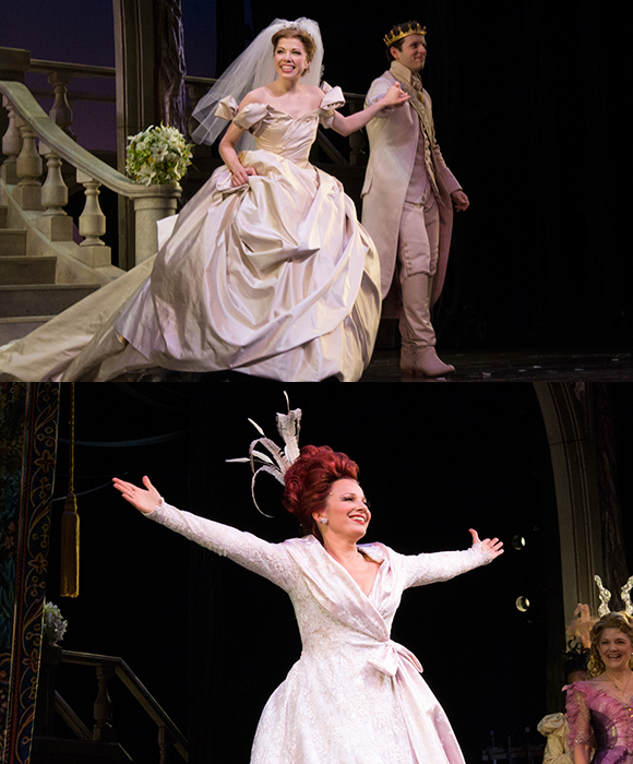 Prince Joe Carroll strolls with Princess Carly Rae Jepsen to the stage. Bottom: Fran Drescher takes a triumphant curtain call upon making her Broadway debut.